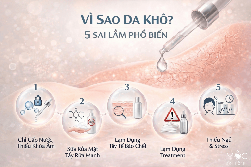 Vì sao da khô? 5 sai lầm phổ biến trong chăm sóc da